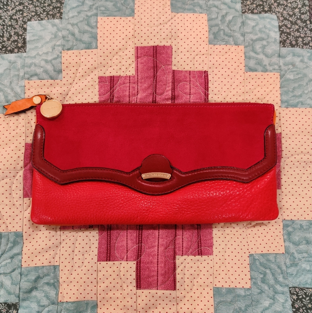 Large T Tahari Leather & Nubuck Clutch